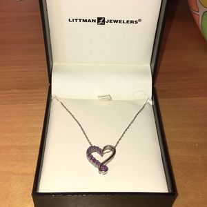 Sterling silver necklace with purple gem heart